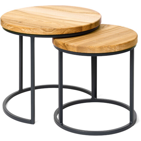 LAMO Manufaktur Table basse gigogne en bois rond - lot de 2 pièces - Table d'appoint bout de canapé pour salon, chambre à coucher - Tables basses industrielles - Couleur : rustique, pieds : anthracite