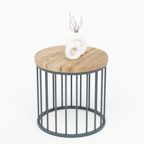 LAMO Manufaktur Table basse ronde en bois et metal 40 x 37 cm - Table d'appoint canapé pour salon moderne - Design scandinave, style industriel - Couleur : marron noisette, pieds : anthracite