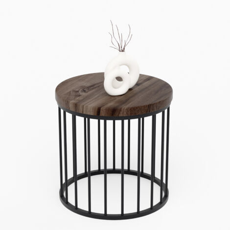 LAMO Manufaktur Table basse ronde en bois et metal 40 x 37 cm - Table d'appoint canapé pour salon moderne - Design scandinave, style industriel, touche déco chic - Couleur : ébène, pieds : noir