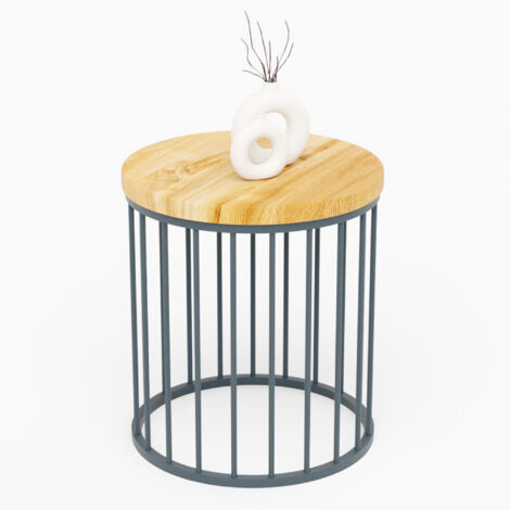 LAMO Manufaktur Table basse ronde en bois et metal 40 x 42 cm - Table d'appoint canapé pour salon moderne - Design scandinave, style industriel - Couleur : rustique, pieds : anthracite