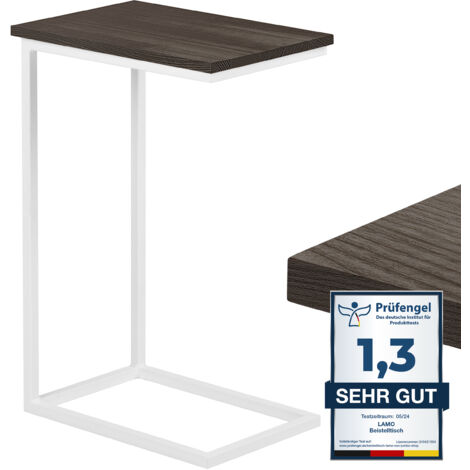 LAMO Manufaktur table d'appoint  table pour ordinateur portable  table de canapé  table basse mobile  table de chevet  45x30x67cm  cadre Blanc  plateau 100% bois massif couleur: Noir