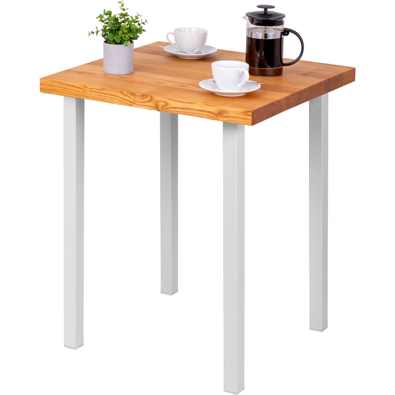 LAMO Manufaktur Table en bois massif avec un bord régulier, table è manger, table de cuisine 60x60x76 cm (L x l x H), Classic, Frène Foncé, Blanc,
