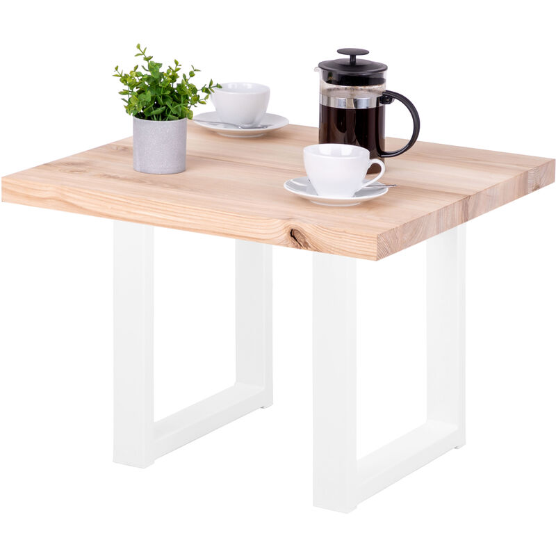 Lamo Manufaktur - Table basse en bois, tabouret ou banc pour le salon 60x60x47 cm (long. x larg. x haut.), Type : Loft, Plateau : Fr?ne Sév?re, Pieds