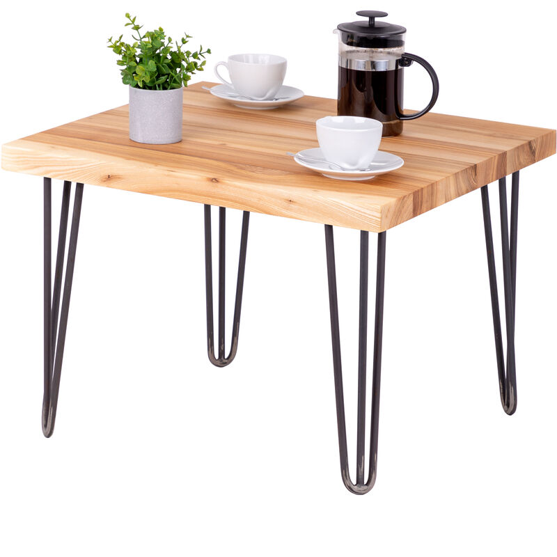 Lamo Manufaktur Table basse en bois, tabouret ou banc pour le salon 60x60x47 cm (long. x larg. x haut.), Type : Creative, Plateau : Frène Naturel,
