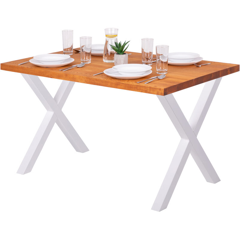 Lamo Manufaktur - Table à manger, table pour salle à manger 120x80x76 cm, Bois massif, Design, Frêne Foncé / Blanc, LEG-01-A-004-9016D