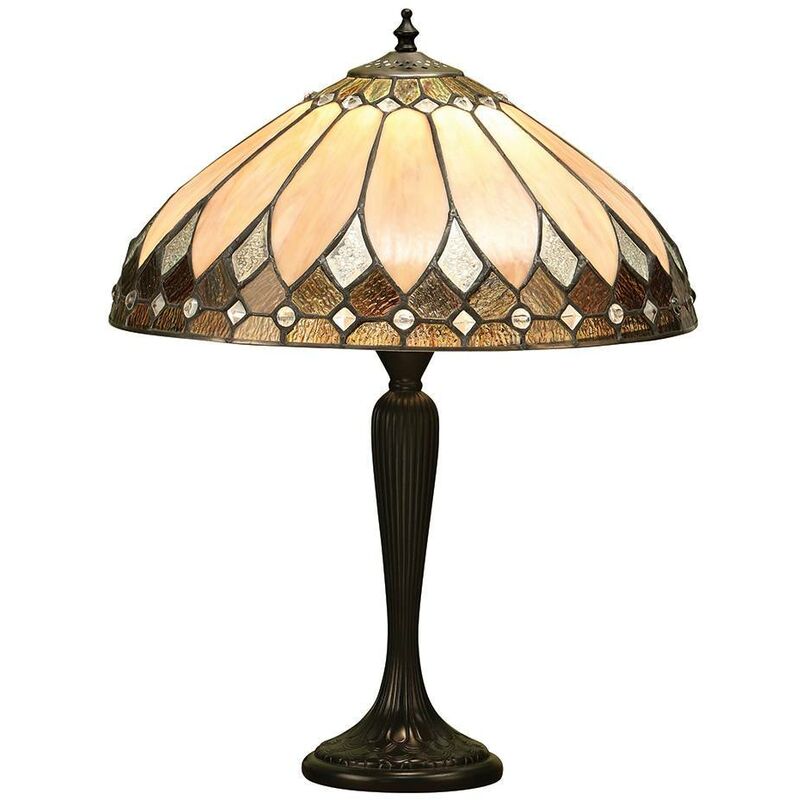 Interiors 1900 Lighting - Interiors Brooklyn - 1 Light Medium Table Lamp Dark Bronze, Tiffany Glass, E27