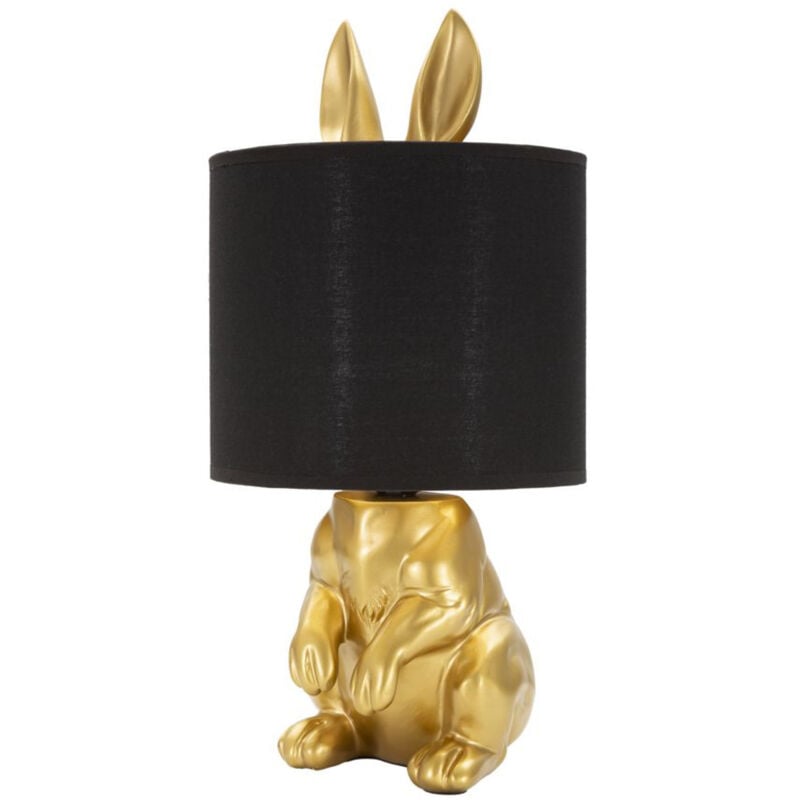 Epikasa - Lamp à Poser Lapin 1, Polyrésine, Métal, Papier, Tissu, Or, Noir, 20x20x43 cm