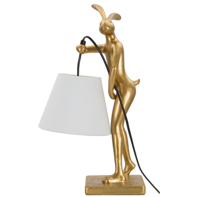 Epikasa - Lamp à Poser Lapin 2, Polyrésine, Métal, Tissu, Or, Blanc, 26x16x47 cm