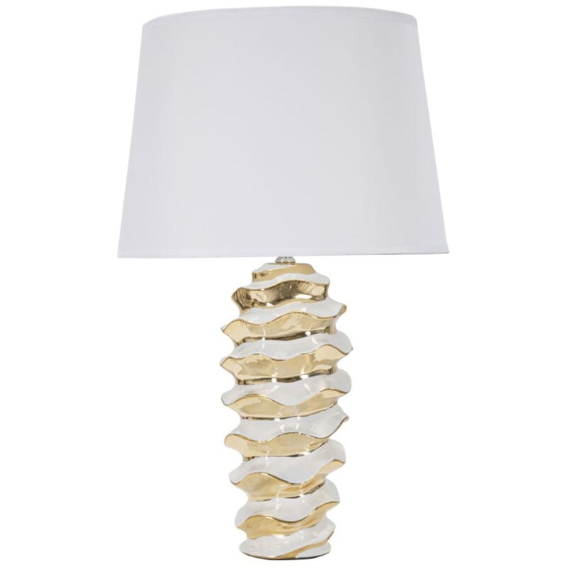 Epikasa - Lamp à Poser MF110, Céramique, Métal, Tissu, Blanc, Or, 33x33x53 cm