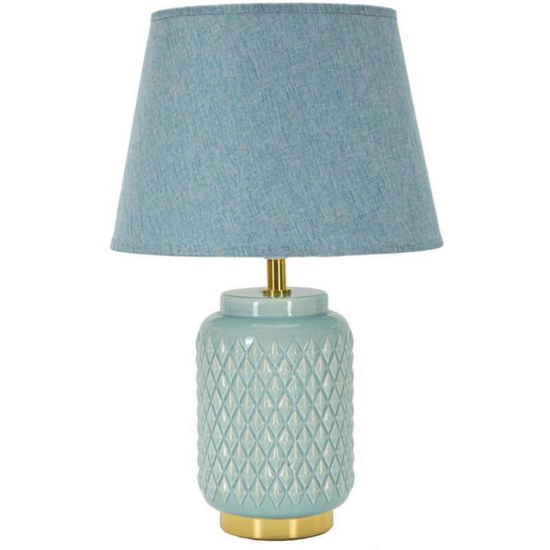 Epikasa - Lamp à Poser MF114, Céramique, Métal, Tissu, Bleu, 28x28x44 cm