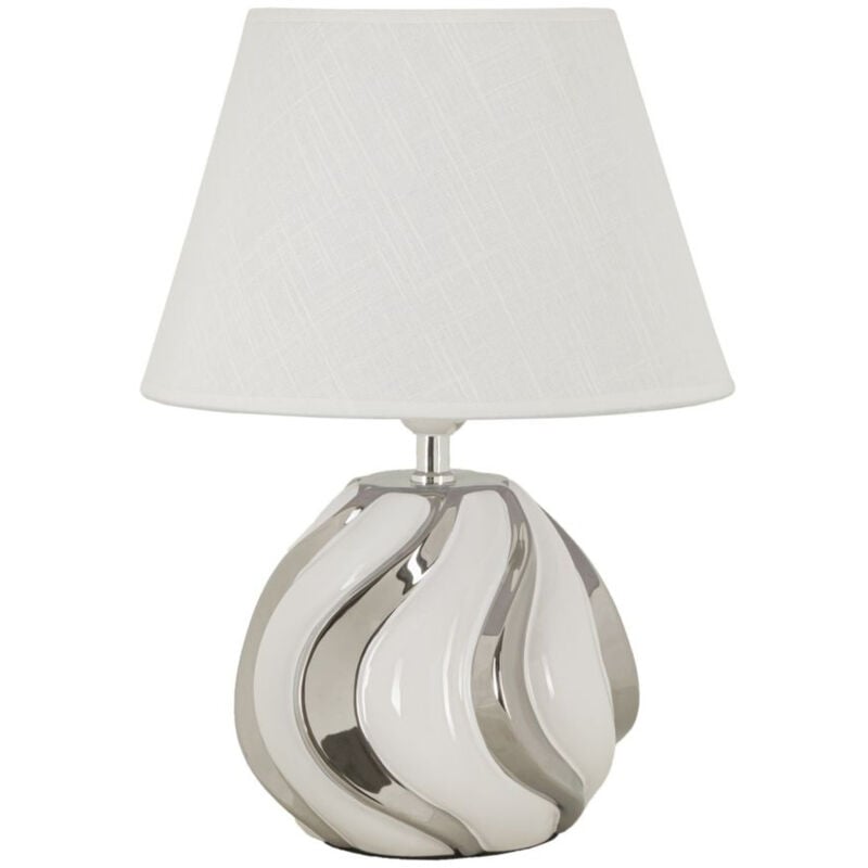 Epikasa - Lamp à Poser MF89, Céramique, Métal, Tissu, Blanc, Argent, 30x30x42 cm