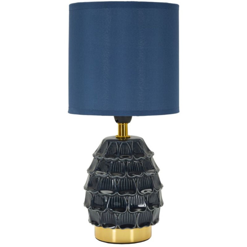 Epikasa - Lamp à Poser MF96, Céramique, Métal, Tissu, Bleu, 15x15x30,5 cm