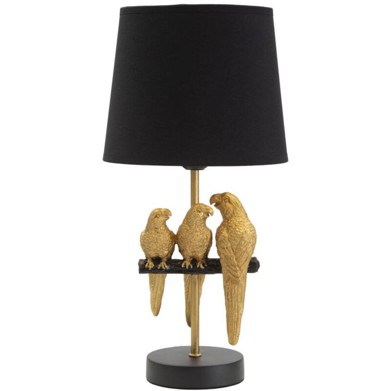 Epikasa - Lamp à Poser Perroquet 2, Métal, pvc, Polyester, Noir, Or, 20x20x39 cm