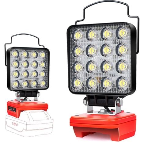 COOCHEER Lampada a batteria per Milwaukee M18 18 V, batteria da 48 W, lampada da lavoro a LED a batteria, lampada frontale a LED luminosa a batteria, lampada frontale a batteria con ricarica Type-C e USB (senz