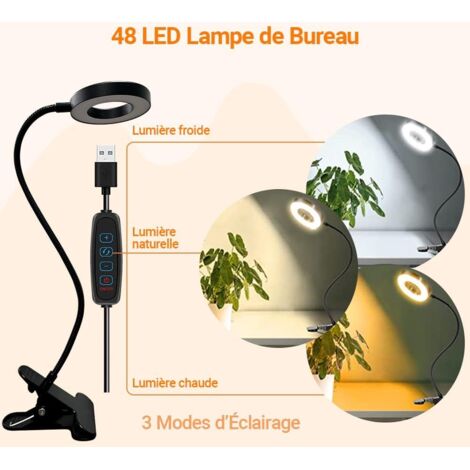 Lampada a clip, lampada da scrivania a LED, 3 modalità colore e 10 livelli di luminosità, lampada a morsetto con USB, lampada da lettura per leggere e lavorare, lampada da scrivania per la protezione 