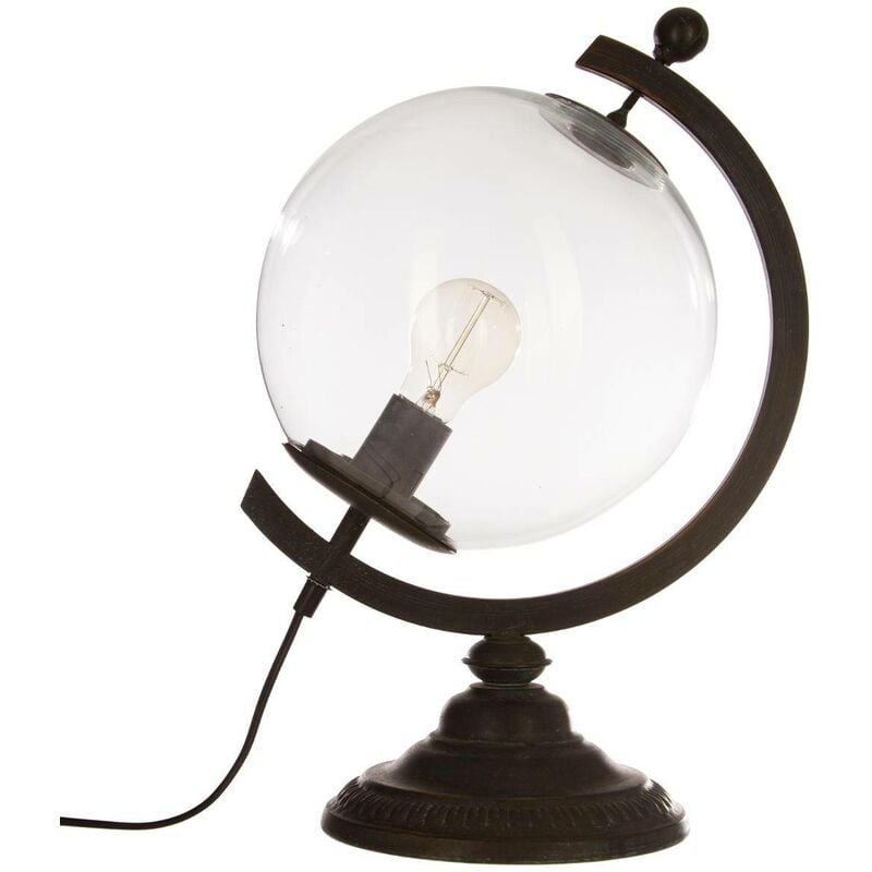 Image of Lampada a globo gino grigio h44cm - lampada da tavolo in ferro, sfera in vetro, colore trasparente, altezza 44 cm, diametro 25 cm, presa Atmosphera