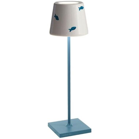 Lampada a led da tavolo Poldina Lido pesci azzurri ricaricabile e dimmerabile con batteria fino a 12 ore. Per uso esterno IP65
