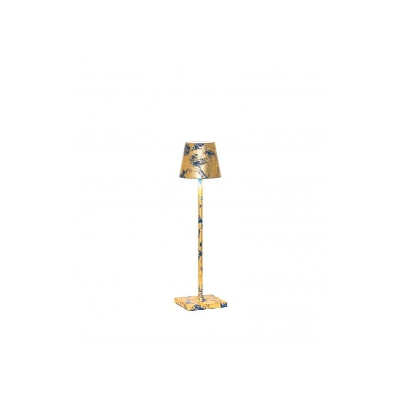 Lampe de table led Poldina Pro Micro Bleu Capri mat Feuille d'Or Craquelè rechargeable et dimmable