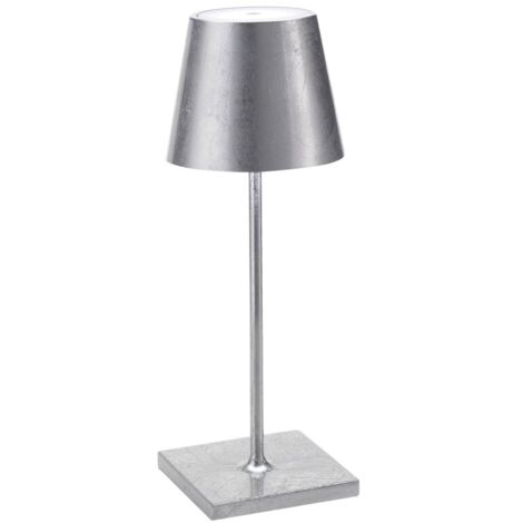 Lampada a led da tavolo Poldina Pro Mini Foglia Argento ricaricabile e dimmerabile con batteria fino a 12 ore