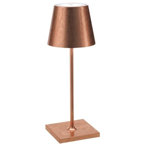 Lampada a led da tavolo Poldina Pro Mini Foglia Rame ricaricabile e dimmerabile con batteria fino a 12 ore