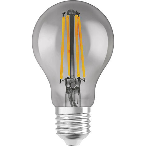 Lampada a LED Smart Ledvance con tecnologia WiFi, presa E27, dimmerabile, bianco caldo (2500K), forma di pera, filamento trasparente nel vetro del fumo, sostituzione per pere convenzionali 44W, contro