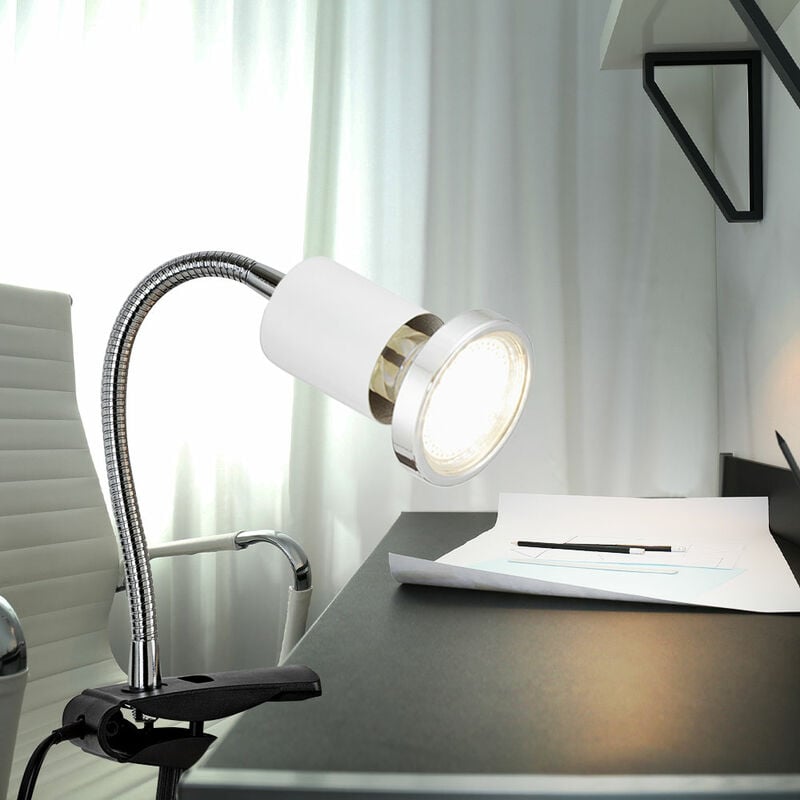Image of Lampada a morsetto bianca Lampada a morsetto Lampada a morsetto led con spina, lampada da tavolo, lampada da lettura, spot mobile, metallo bianco, 1x