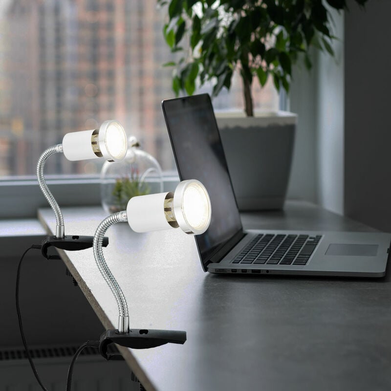 Image of Lampada a morsetto bianca Lampada a morsetto Lampada a morsetto LED con spina, lampada da tavolo lampada da lettura, spot mobile, metallo bianco, 1x