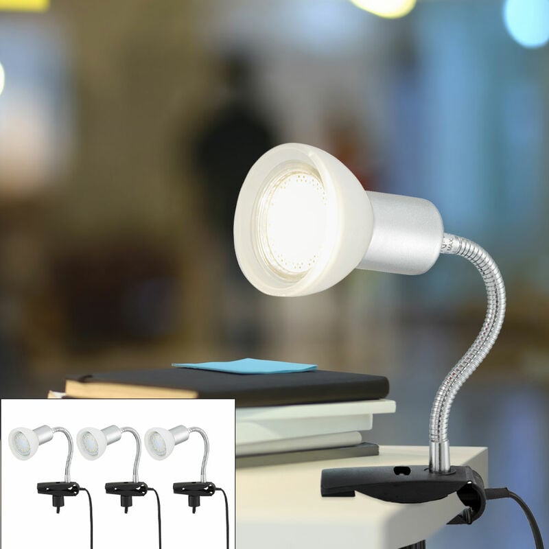 Image of Lampada a morsetto bianca Lampada a morsetto Lampada a morsetto led con spina, lampada da tavolo lampada da lettura, spot mobile, vetro bianco, 1x