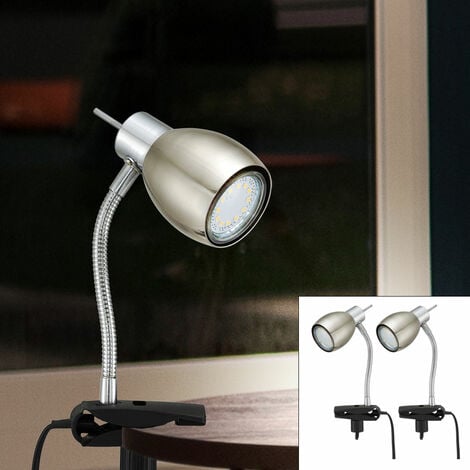 Lampada a morsetto bianca Lampada a morsetto Lampada a morsetto LED con  spina, lampada da tavolo, lampada da lettura, spot mobile, metallo color  titanio, vetro bianco, 1x LED 3W 250Lm 3000K