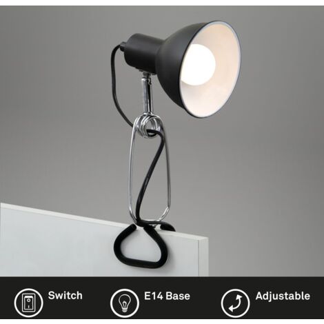 Lampada a morsetto orientabile Interruttore a cavo Orientabile E14 8 W nero metallo Briloner
