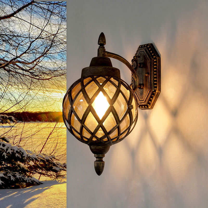 Image of Licht-erlebnisse - Lampada a muro da esterno dal design stile vintage color bronzo rame antico IP44 lanterna a parete giardino - Rame antico