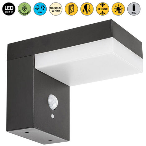 Lampada a muro Zrebar Alluminio LED nero LED 6W IP44 4000K L: 9,5 cm B: 16,5 cm H: 12,5 cm con sensore