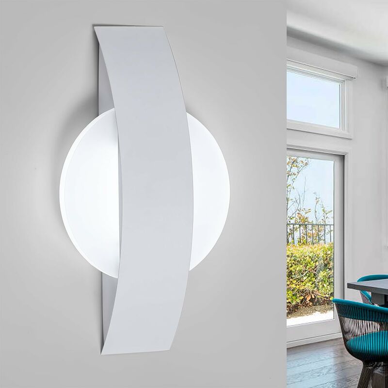 Image of Goeco - Lampada a parete a led moderna Lampada a parete rotonda Cold Bianco 6000K per camera da letto, soggiorno, corridoio, ingresso bianco