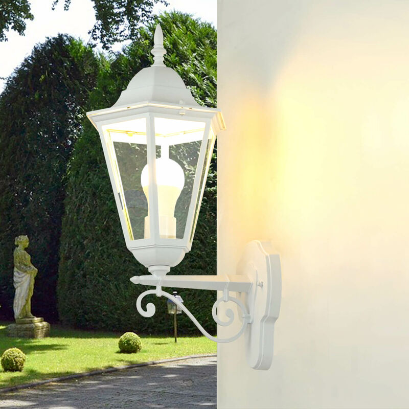 Image of Lampada a parete da esterno design antico a forma di Lanterna color bianco stile rustico bristol ii IP44 E27 - Bianco
