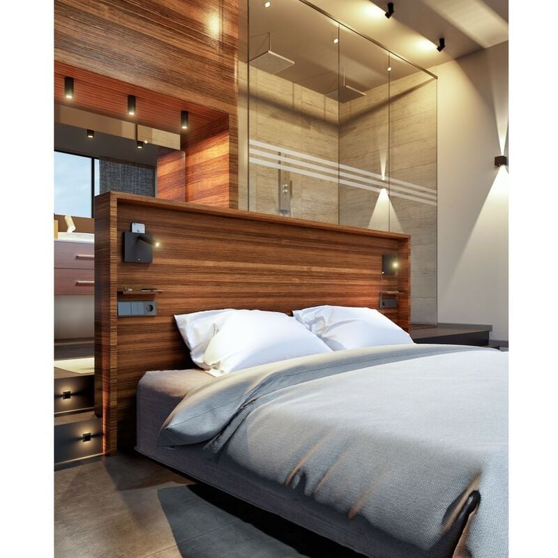 Applique a led da letto 4w con usb ricarica a induzione e luce touch Nera