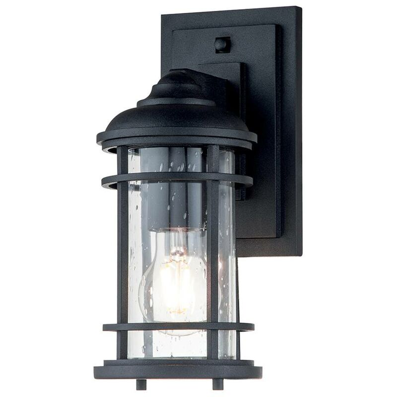 Image of Feiss - Lampada a parete Lighthouse E27 40W IP44 Alluminio, acciaio, vetro trasparente Strutturata nera l: 15,9 cm b: 11,7 cm Ø11,7 cm Dimmabile