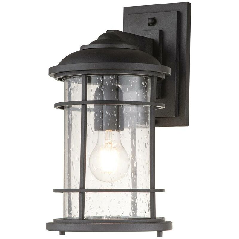 Image of Feiss - Lampada a parete Lighthouse E27 40W IP44 Alluminio, acciaio, vetro trasparente Strutturata nera l: 22,9 cm b: 18,1 cm Ø18,1 cm Dimmabile