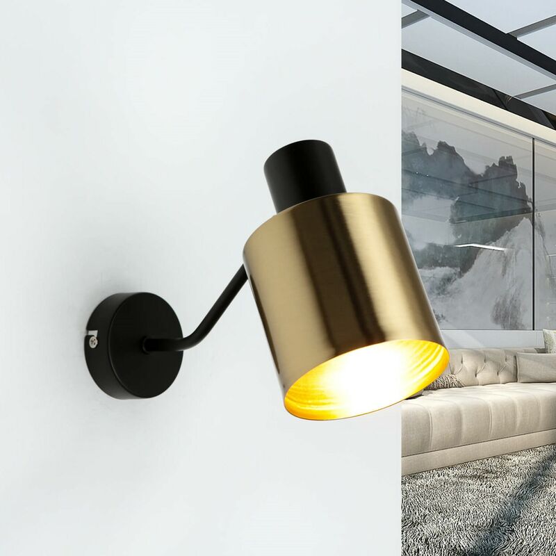 Image of Lampada a parete per interni dal design industriale in metallo color ottone nero - Ottone, nero