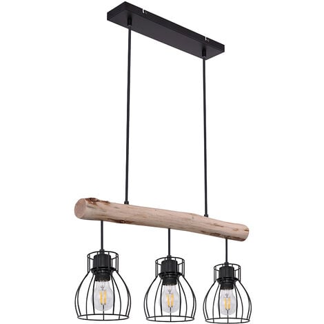 Lampada a pendolo da soffitto vintage Design a gabbia Soggiorno Sala da pranzo Lampada a sospensione con trave di legno Globo 15326-3N