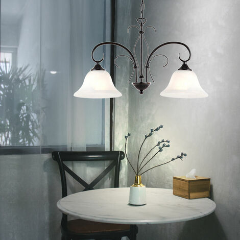 Lampada a pendolo retrò da soffitto a luce ruggine sala da pranzo con ottica alabastro in un set che include lampadine a LED