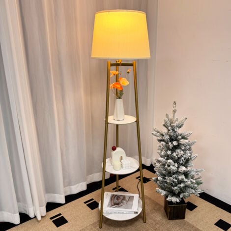 LUVODI Lampada a Piantana a 3 Livelli, Luce regolabile a 3 Colori, Treppiede Dorato Vintag
