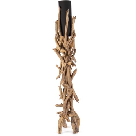 Lampada a piantana con base in legno di teak riciclato da interno h 180 cm -Nero