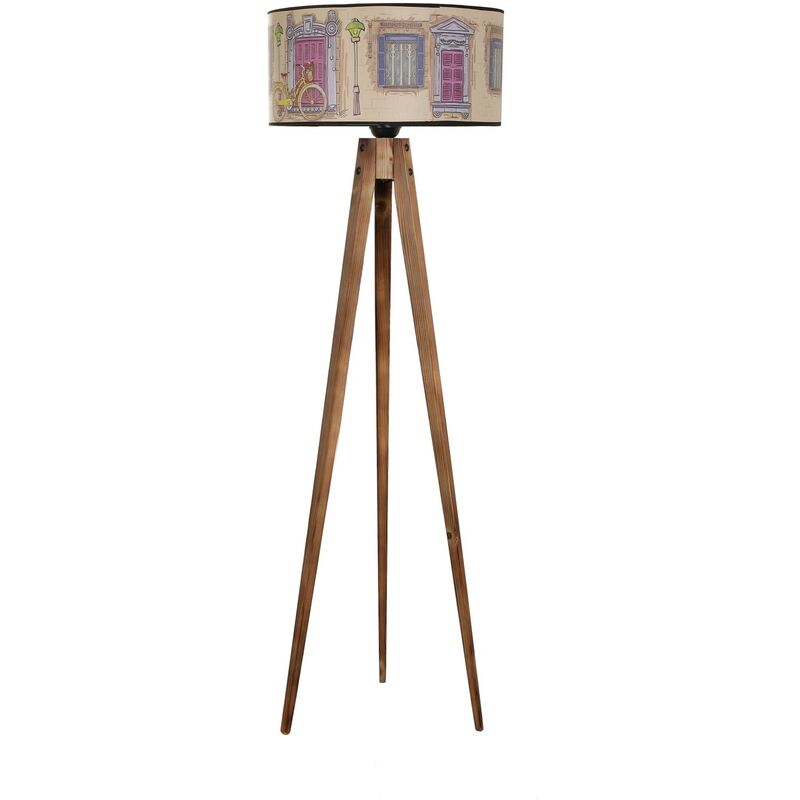 Image of Lampada a pietà ampia con legno, ovviamente, collezione Tanganica, 45x45x153 cm, Casquillo e 27 Max 60 w