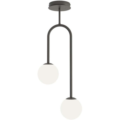 Lampada A Soffitto 2 Luci Atria In Acciaio Nero E Sfere In Vetro Opale