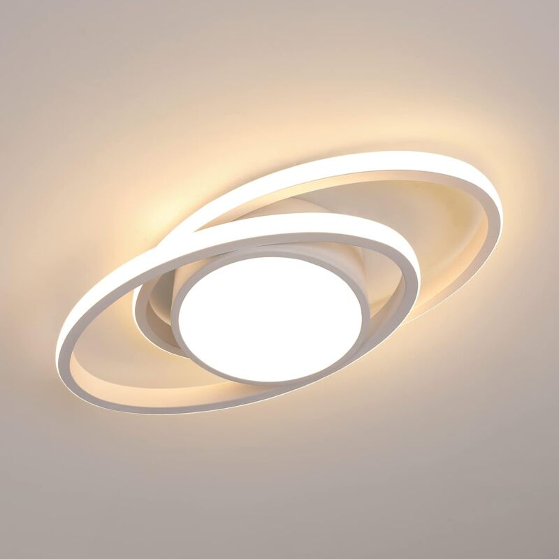 Image of COMELY Plafoniera LED Moderna 39W, Creativa Doppia Ellisse, Diametro 39cm, per Camera da Letto, Salotto, Cucina, Corridoio, Ingresso - Bianco - Luce