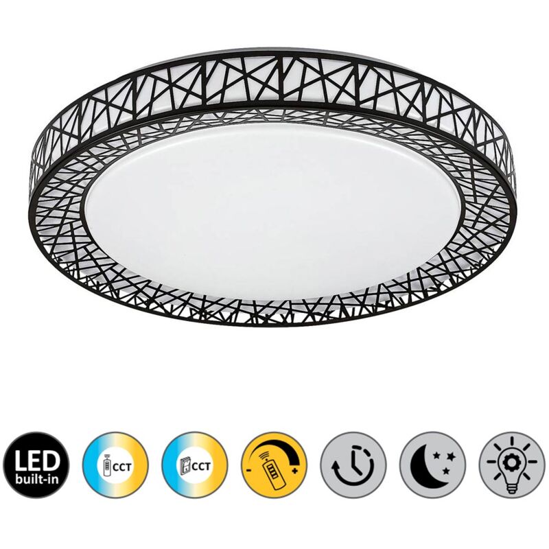 Image of Lampada a soffitto a led Nilin 48W in metallo nero, plastica bianco 3000-6500k h: 9,5 cm Ø49 cm Dimmabile con telecomando