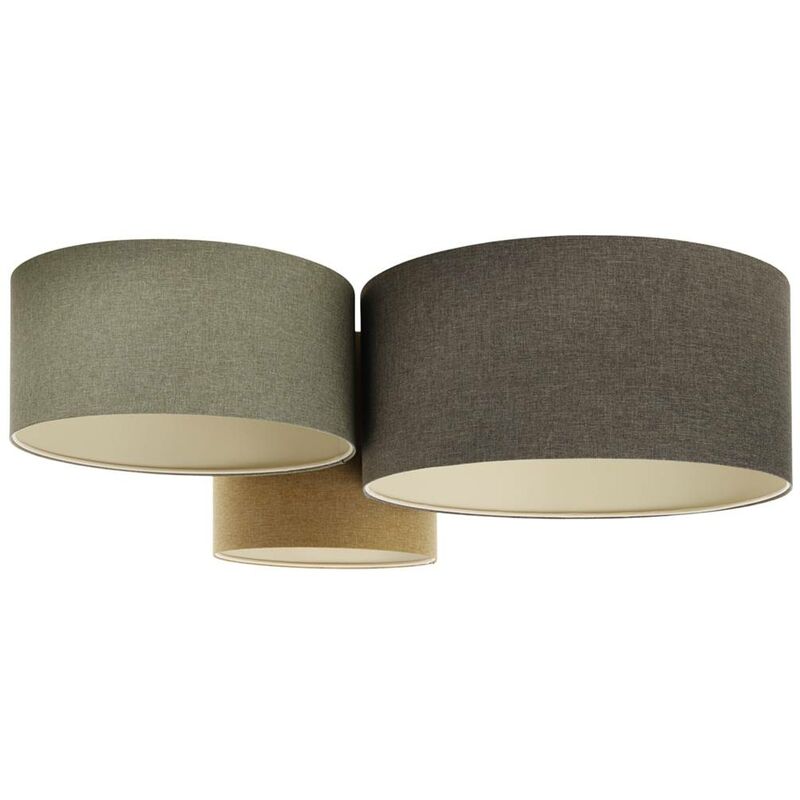 Image of Lampada a soffitto boho elegante E27 3x40w tessuto strutturato su grigio scuro in plastica in pvc, grigio, marrone h: 34 cm, Ø40 cm/50 cm/30 cm