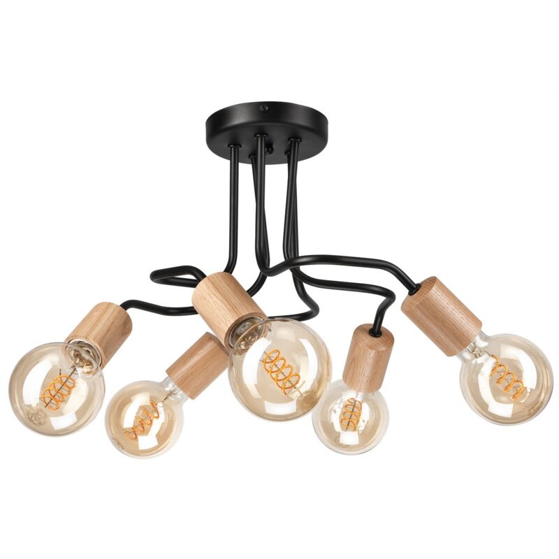 Image of Epikasa - Lampada a Soffitto Conor, Acciaio, Legno, Marrone, Nero, 26x44x40 cm
