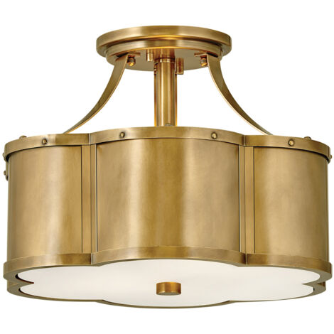 Lampada A Soffitto Contemporanea Chance Acciaio Ottone Antico Vetro 2 Luci E27