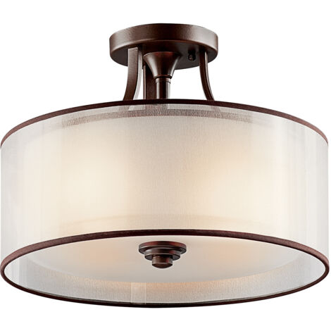 Lampada A Soffitto Contemporanea Lacey Acciaio Bronzo Antico Tessuto 3 Luci E27